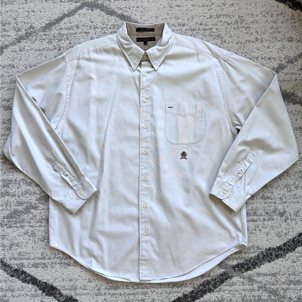 Vintage Tommy Hilfiger Off White Cotton Button Down Shirt Size XXL